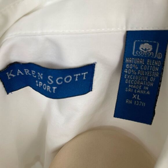 Karen Scott Sport Embroidered Embellished Flower Parrot Bird Short Sleeve Blouse - Picture 15 of 16